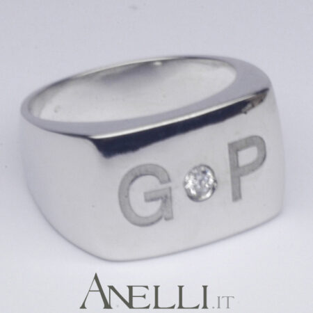 Anello da uomo in oro bianco e diamante