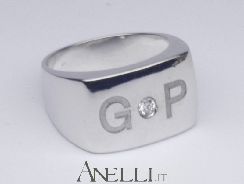 Anello da uomo in oro bianco e diamante