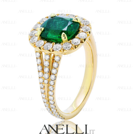 Anello Oro Giallo Smeraldo e Diamanti