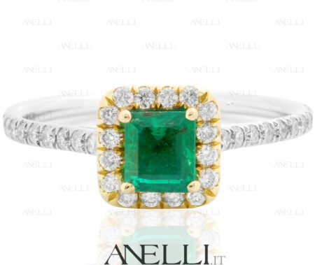 Anello con Smeraldo Quadrato e Diamanti