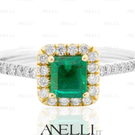 Anello con Smeraldo Quadrato e Diamanti