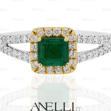 Anello Bicolore con Smeraldo Colombiano e Diamanti