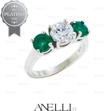 Anello Trilogy Platino Diamante e Smeraldi
