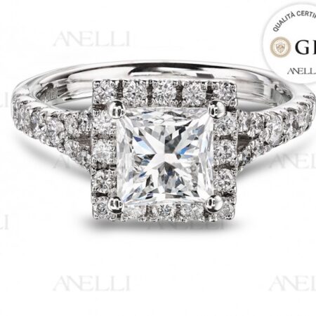 Anello Halo 1 Carato Princess F-VS1 GIA