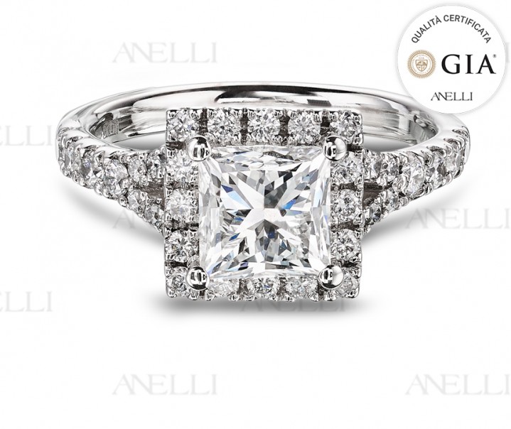 Anello Halo 1 Carato Princess F-VS1 GIA